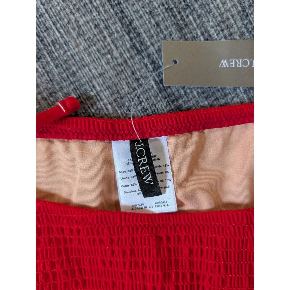 J. Crew Red Smocked‎ Side-Tie Bikini Bottom Swimsuit L NEW
